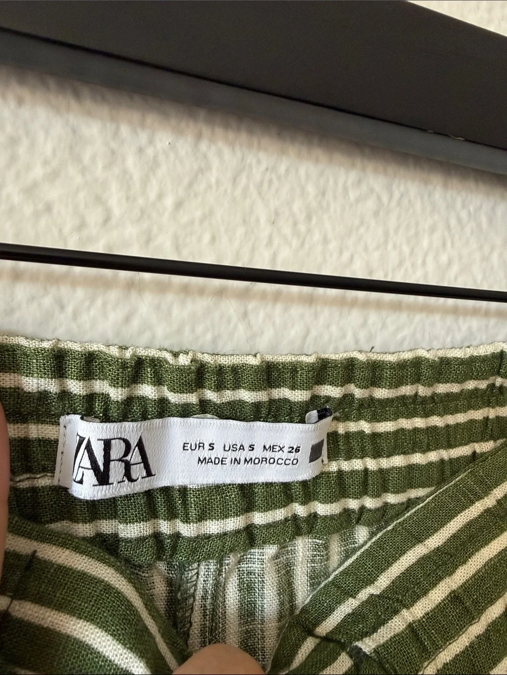 Zara Olive Green & White Striped Wide-Leg Pants Size S